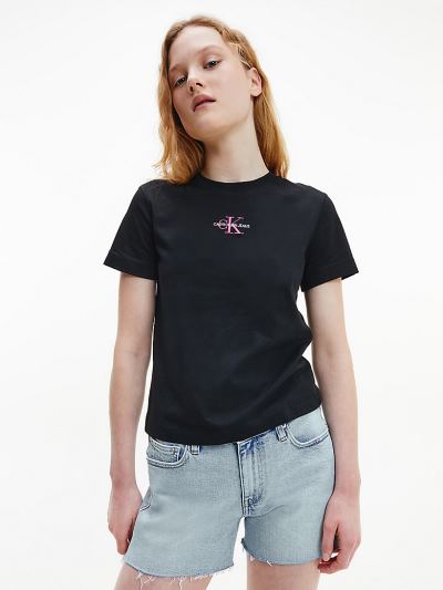 Calvin Klein Ruhák HU705813 | Calvin Klein Organic Cotton Logo Női Póló Fekete / Rózsaszín